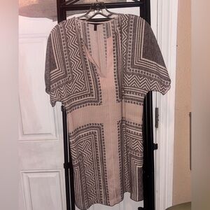 BCBGMaxAzria Pink and Gray Geometric Panel Midi Dress